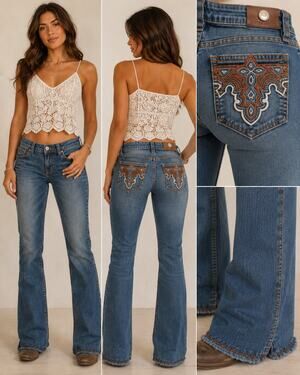 Antik Denim Jeans Women 28x32 Embroidered Bootcut Festival Boho Western USA